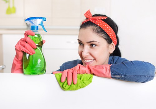 Team maintaining tidy, hazard-free work area after cleaning